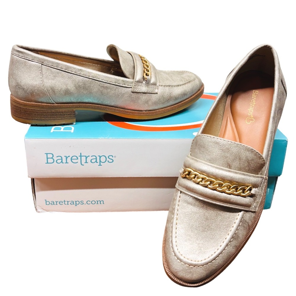 NEW Baretraps Emmie Champagne Metallic Gold Chain Loafers BT30505 Womens 7.5 M